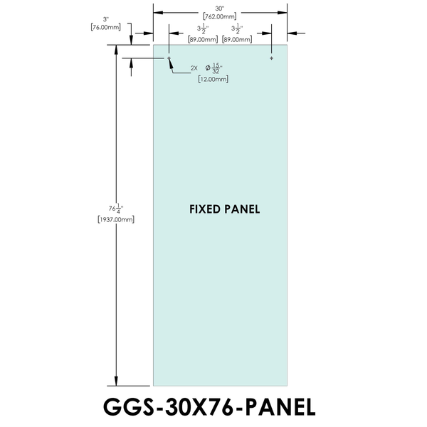Porte standard pour ensembles coulissants, série Tranquility, 30" x 76", panneau fixe