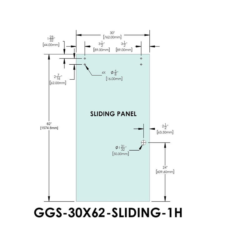 [SD30X62DOOR-1H] Shower Stock Glass - 30" x 62" - 1 Hole - Sliding Panel