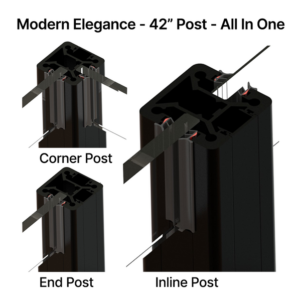 Architectural Aluminum Post - Modern Elegance Series - 42" Base Height - ALL IN ONE - Inline / Corner / End- Square (MB)