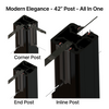 Poteau architectural en aluminium - Série Modern Elegance - Hauteur de base de 42" - En ligne - Carré (MB) - Noir (pour verre 1/2")