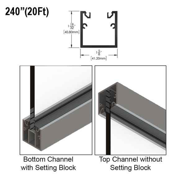 [AU240] Architectural U-Channels with Roll-In Gaskets - 240" Length (SA, MBL, BS)