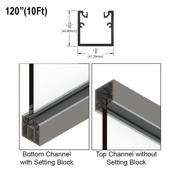 [AU120] Commercial U-Channel -  w/Roll-In Gaskets - 120" Length
