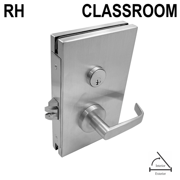 [GDLCC] Serrure centrale en verre - Version salle de classe - Ouverture intérieure, main droite - RH (BS, MBL, PS)
