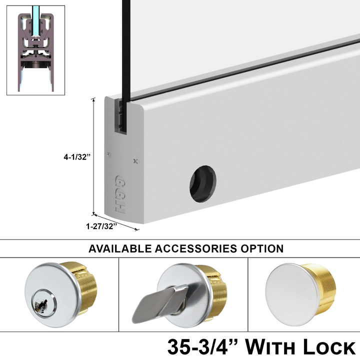 [DLUX4D35L] DLUX 4" Door Rail - 35-3/4" Length - With Lock