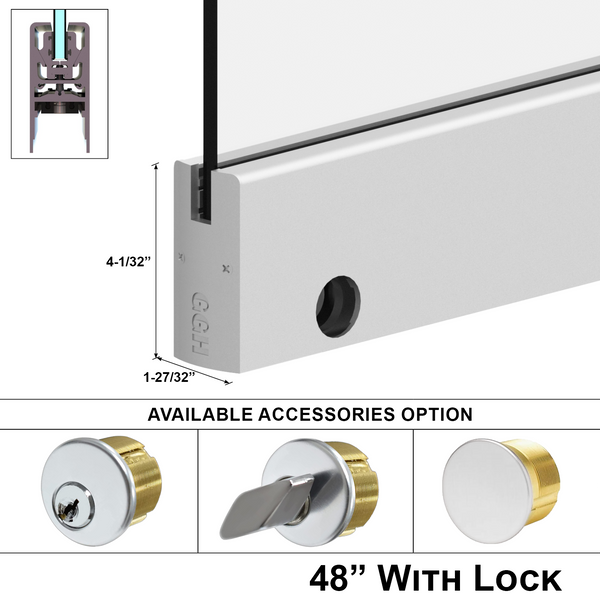 [DLUX4DL] DLUX 4" Door Rail - 48" Length - With Lock (SA, MBL, BSS)