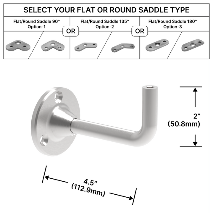 [EXTHRB4.5WM] Extendable Handrail Bracket - Wall Mount - 4-1/2" Length w/ Flat or Round Saddle (BS, MBL)