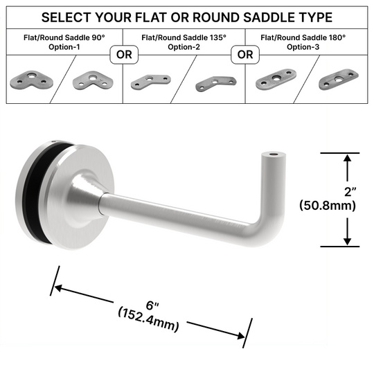 [EXTHRB] Support de main courante extensible – Support en verre – 6" de longueur avec selle ronde (BS, MBL)