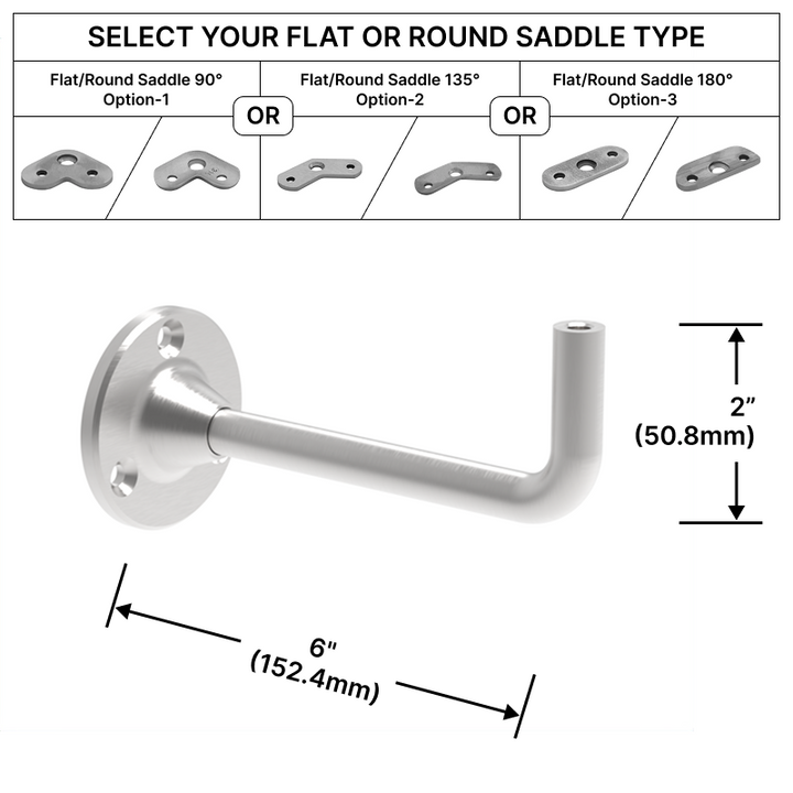 [EXTHRB6WM] Extendable Handrail Bracket - Wall Mount - 6" Length w/ Flat or Round Saddle (BS, MBL)