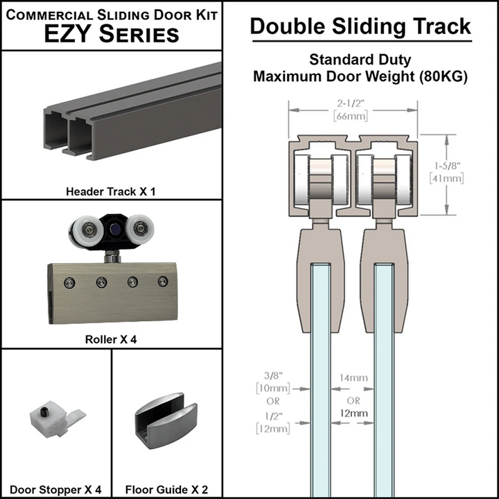 [EZY1-DD] Kit de porte coulissante - Rail de porte coulissante double (118") (BS, SA, MBL)