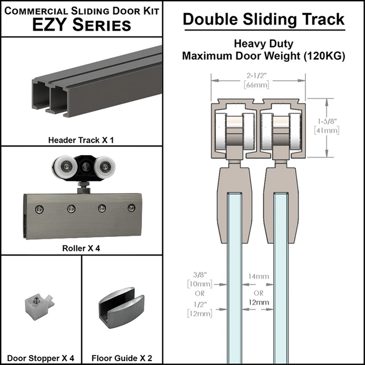 [EZY1HDDD] Commercial Sliding Door Kit - EZY1 - Heavy Duty - Double Sliding Door Track (118")