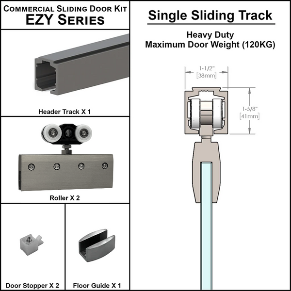 [EZY1HDSD] Commercial Sliding Door Kit - EZY1 - Heavy Duty Single Sliding Door Track (118")