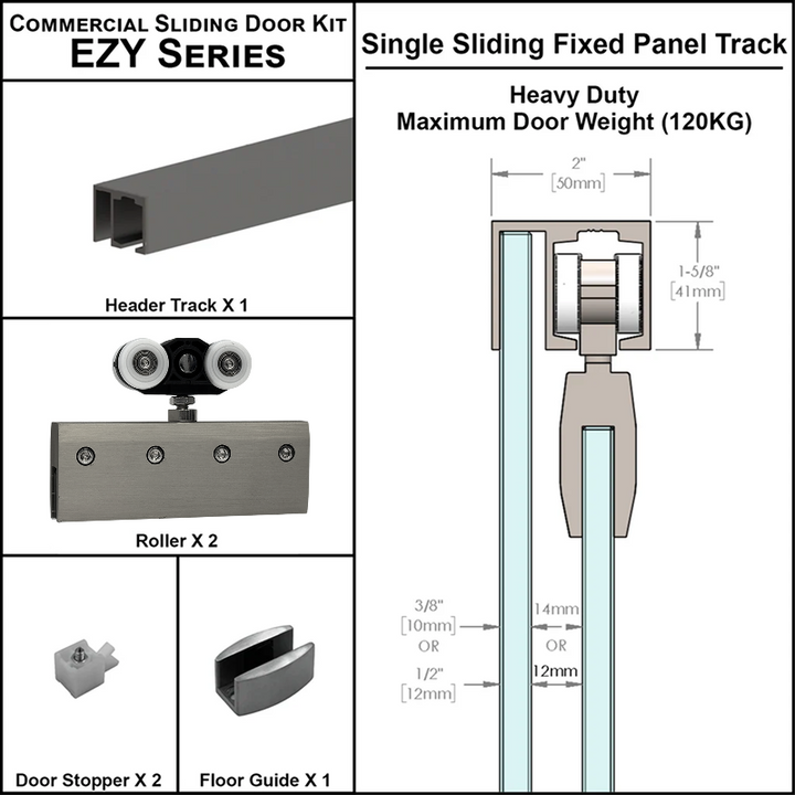 [EZY1HDSDP] Commercial Sliding Door Kit - EZY1 - Heavy Duty Single Door + Panel Track (118")