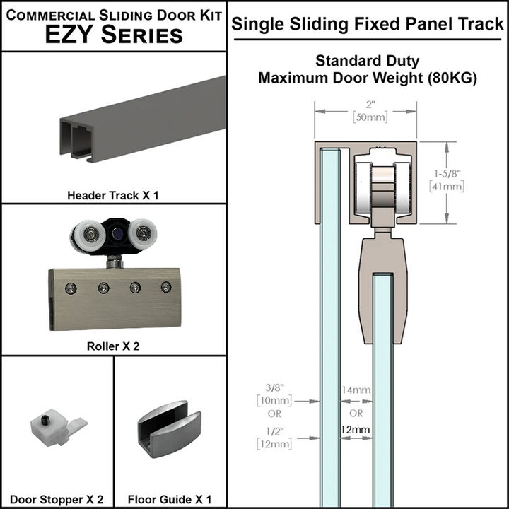 [EZY1-SDP] Kit de porte coulissante - Porte simple + rail de panneau (118") (BS, SA, MBL)