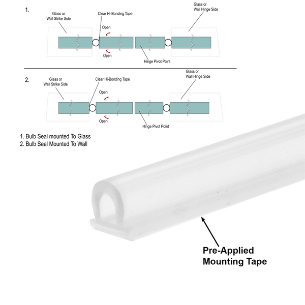 Vinyl - 'Bulb' Side Gap Seal for Glass (98") - Ultra Clear