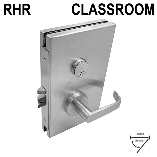 [GDLCC] Serrure centrale en verre - Version salle de classe - Ouverture extérieure, main droite - RHR (BS, MBL, PS)