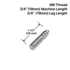 [HB114112] Boulon à filetage machine 19 mm / filetage tire-fond 18 mm (longueur 38 mm) - x1 Inox