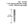 [HB38X2.5] Boulon de suspension pour entretoise rigide - 3/8" x 2-1/2" - 2-1/2" - SS316