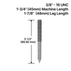 [HB38X3.5] Boulon de suspension pour entretoise rigide - 3/8" x 3-1/2" - 3,5"-SS316