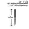 [HB38X3] Boulon de suspension pour entretoise rigide - 3/8" x 3" - 3"-SS316