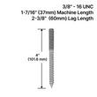 [HB38X4] Hanger Bolt for Solid Standoff - 3/8" X 4"