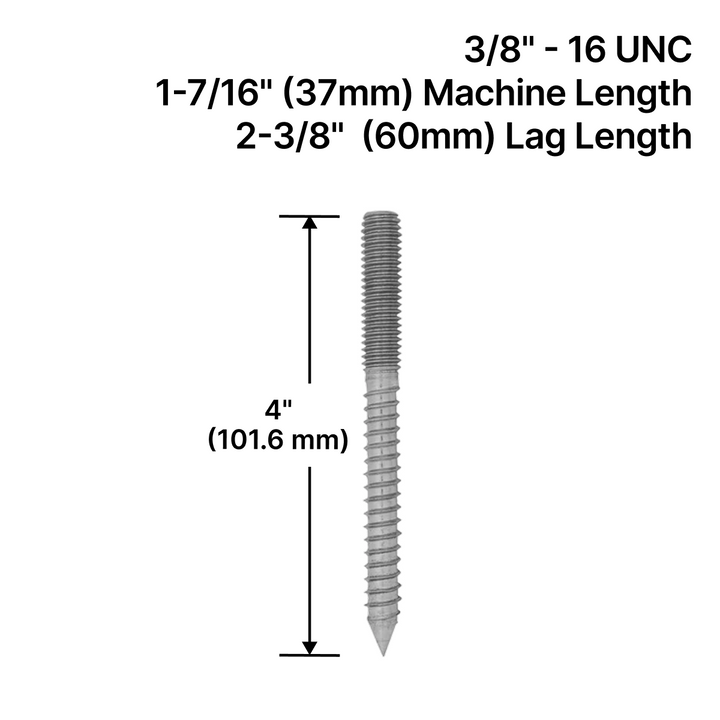 [HB38X4] Hanger Bolt for Solid Standoff - 3/8" X 4"