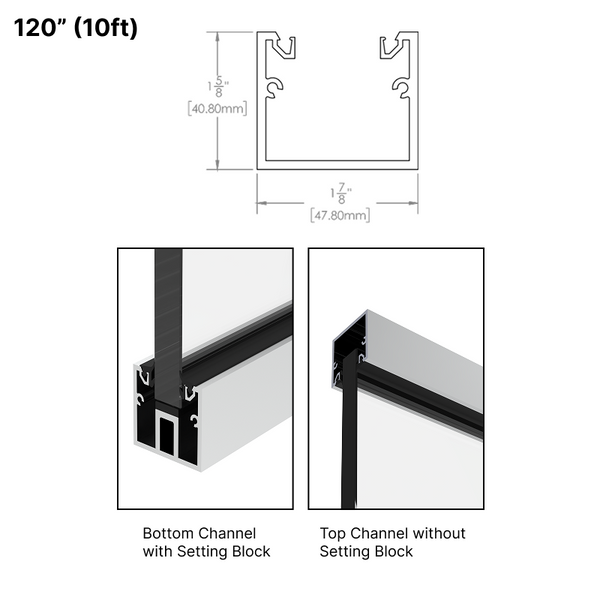 [HDAU120] Heavy Duty Architectural  U-Channel -  w/Roll-In Gaskets - 120" Length