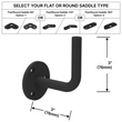 [HRB3X3WM] Handrail Bracket - Wall Mount - 3X3" w/ Flat or Round Saddle (BS, MBL)
