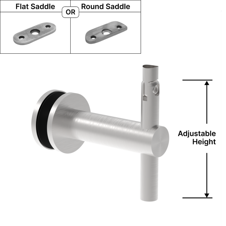 [HRBADJGM] Handrail Brackets - Adjustable w/ Flat or Round Saddle - Glass Mount