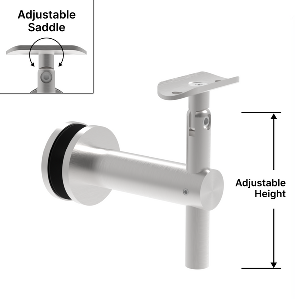 [HRBADJGM] Handrail Brackets - Adjustable w/ Round Saddle - Glass Mount (for PO only)