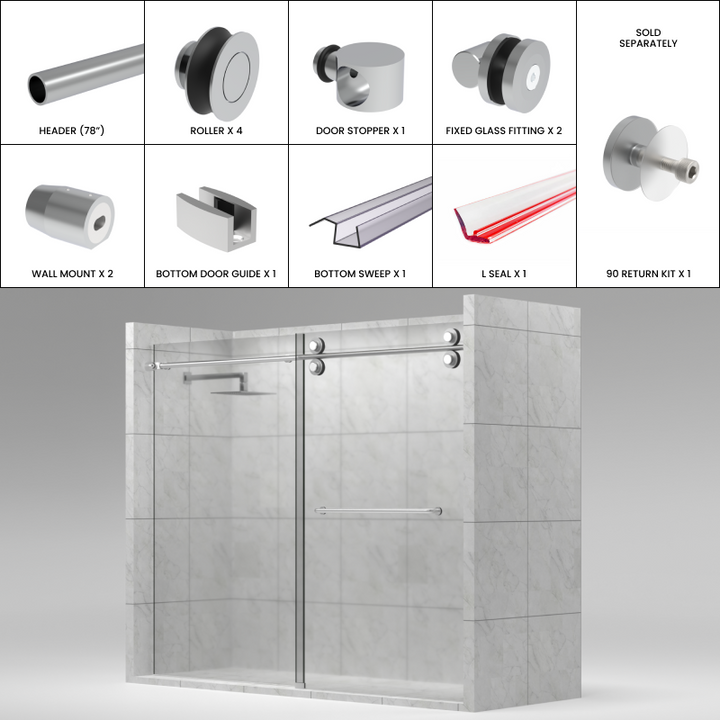 [LUNA78] Shower Sliding Door Kit - Luna Series