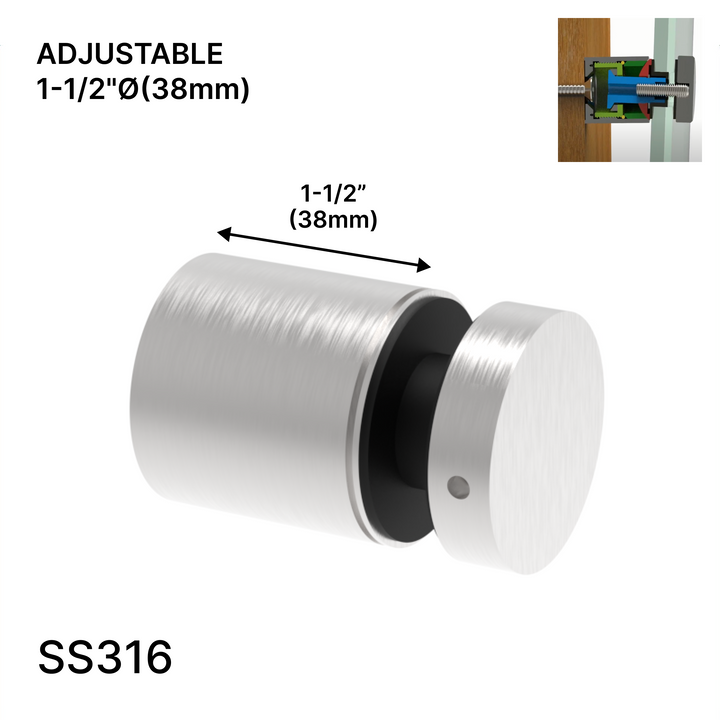 Entretoise série Arc - 1-1/2" Ø X 1-1/2" hauteur de base - SS316 - Ronde (BS, MB, SB)