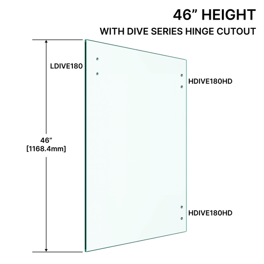 [RGD32X46-SHL] 3/8" (10mm) Railing Glass Door - 46" Height with DIVE Series Hinge Cutouts