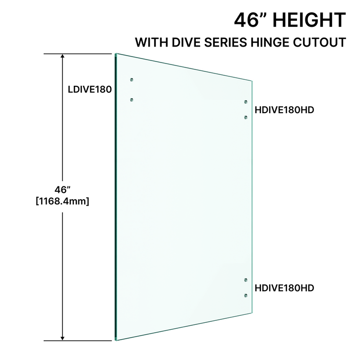 [RGD32X46-SHL] Porte en verre à garde-corps de 10 mm (3/8 po) - Hauteur de 117 cm (46 po) avec découpes pour charnières de la série DIVE