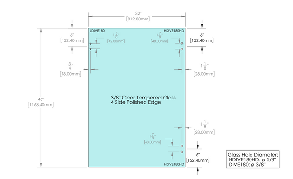 [RGD32X46-SHL] 3/8" (10mm) Railing Glass Door - 46" Height with DIVE Series Hinge Cutouts