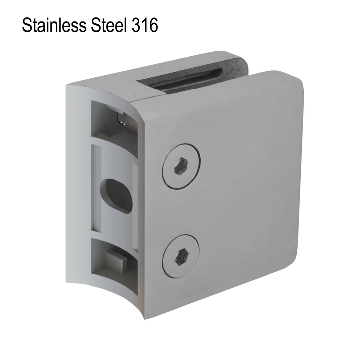 [SCLAM] Pince de garde-corps carrée série CLAM - 61 x 55 mm - Dos rond (BS, MBL)