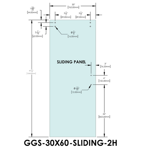 [SD30X60DOOR-2H] Shower Stock Glass - 30" x 60" - 2 Holes - Sliding Panel