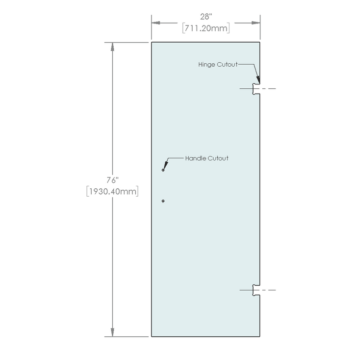 [SD28-2H8] Shower Stock Door - 2 Holes - 28" Width with Jennifer Hinge & 8" Handle Cutout