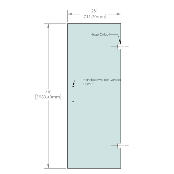 [SDH28X76-3H8] Shower Stock Door - 3 Holes - 76" x 28" with Jennifer Hinge & 8x18" Handle Cutout