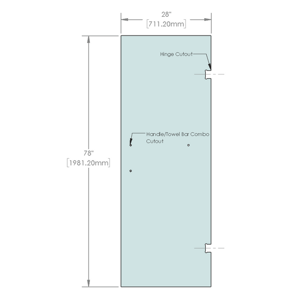 [SDH28X78-3H8] Shower Stock Door - 3 Holes - 78" x 28" with Jennifer Hinge & 8x18" Handle Cutout