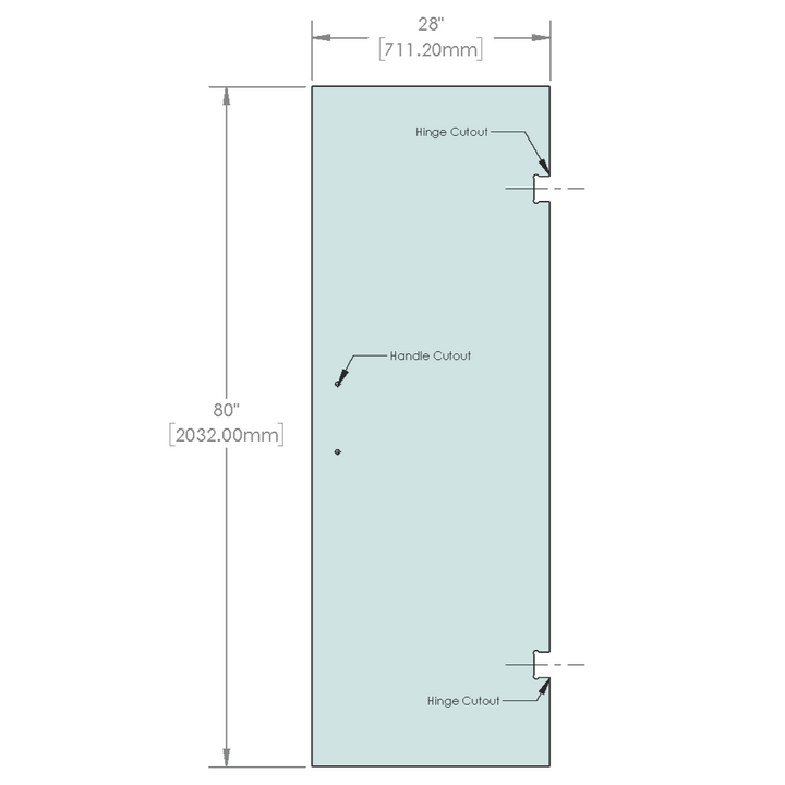 [SDHD28-2H8] Shower Stock Door - 2 Holes - 28" Width with Vivian Hinge & 8" Handle Cutout
