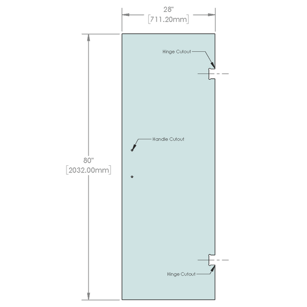 [SDH28X80-2H8] Shower Stock Door - 2 Holes - 80" x 28" with Vivian Hinge & 8" Handle Cutout