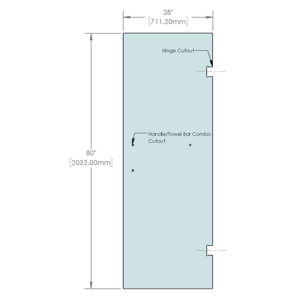[SDH28X80-3H8] Shower Stock Door - 3 Holes - 80" x 28" with Vivian Hinge & 8x18" Handle Cutout