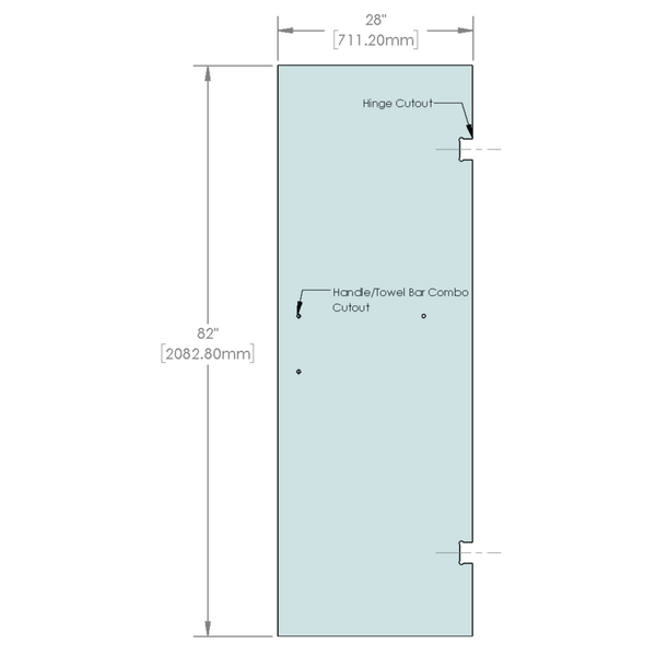 [SDH28X82-3H8] Shower Stock Door - 3 Holes - 82" x 28" with Vivian Hinge & 8x18" Handle Cutout