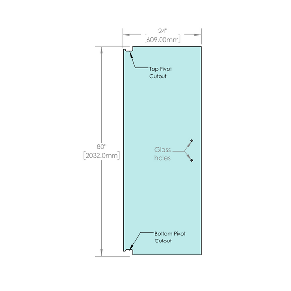[SDP24X80-2H8] Porte de douche standard - 2 trous - 80 po x 24 po avec pivot Cara et découpe pour poignée de 8 po