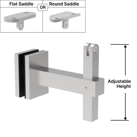 [SHRBADJ] Support de main courante carrée -Adj. Support en verre avec selle ronde (BS, MBL)