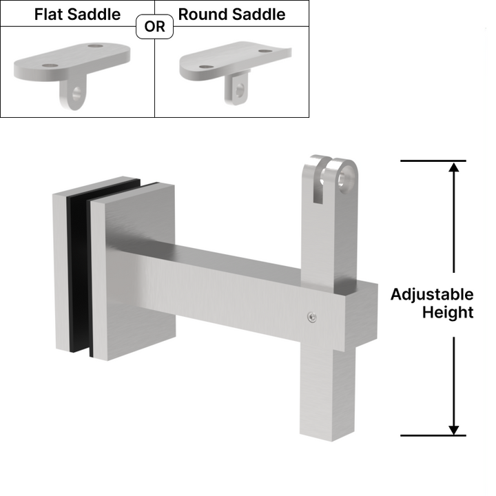 [SHRBADJGM] Square Handrail Bracket -Adj. Glass Mount w/ Flat or Round Saddle (BS, MBL)