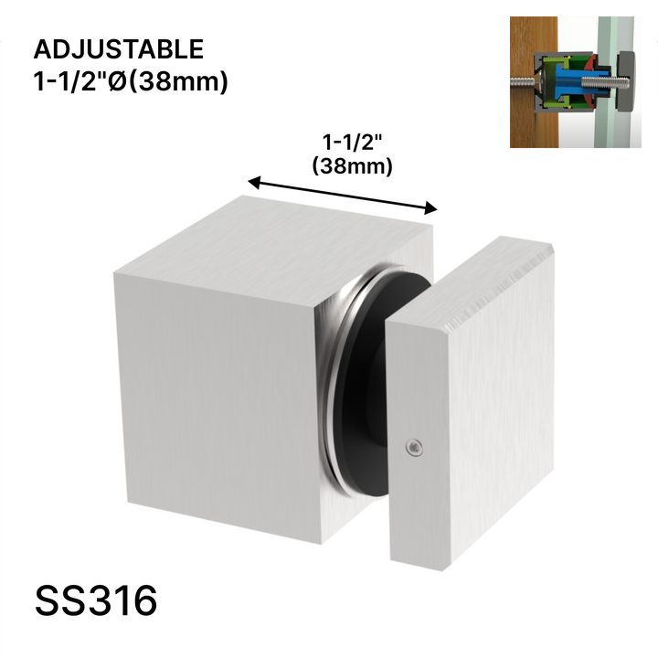 [SQARC1.5X1.5] Standoff - 1-1/2" X 1-1/2" Base Height - SS316 - Square