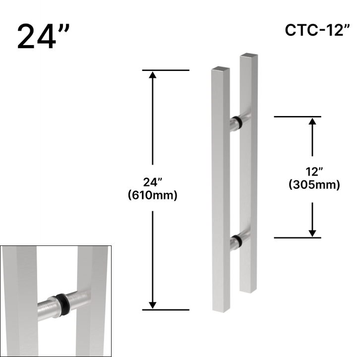 Poignées à tirer en échelle carrées série SQR de 24 po (12 po CTC) - dos à dos (BS, PS, MBL)