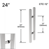 [SQRLP24] Poignée d'échelle - 61 cm (30,5 cm CTC) - Carrée - Dos à dos - Acier inoxydable brossé