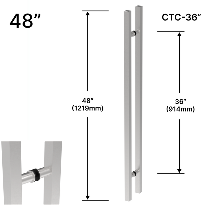 Poignées à tirer en échelle carrées série SQR de 48 po (36 po CTC) - dos à dos (BS, PS, MBL)